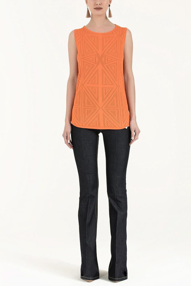 Orange Printed woven  sleeveless blouse  28659