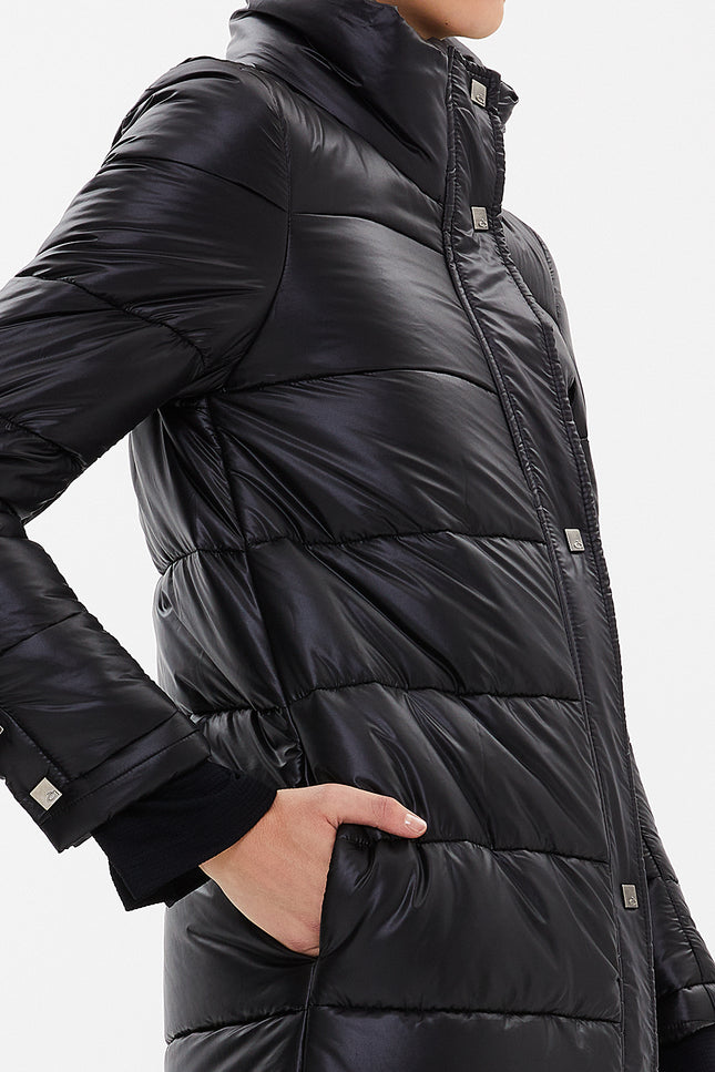 Black Wide cut hooded down jacket 30406