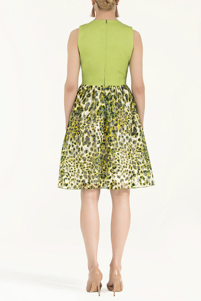 Green Laced V-neck cotton midi dress 91843