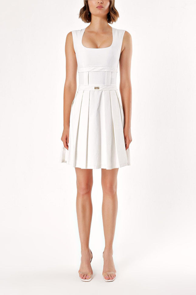 Beyaz Askılı pileli mini elbise 90703