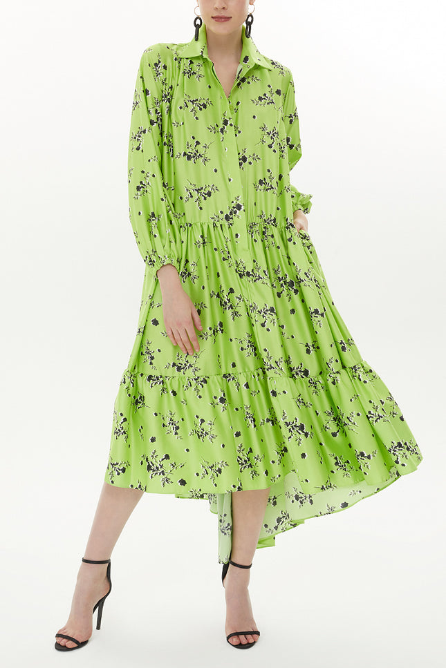 Green Wide cut Pleated dress 93377