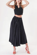 Siyah Beli lastikli ve kordonlu piliseli etek 81227