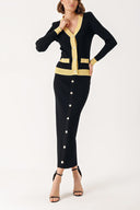 Siyah Bej Düğme detaylı hırka ve etekli takım 28850