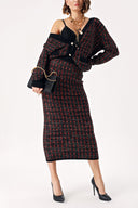 Kırmızı Triko uzun etek ve hırka suit 28857