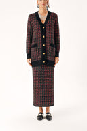 Kırmızı Triko uzun etek ve hırka suit 28857