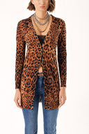 Leopar V yaka uzun yün triko hırka 28864