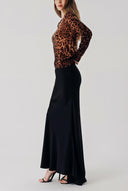 Leopar Bisiklet yaka leopar desenli yün triko kazak 28866