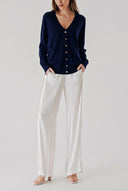 Lacivert V yaka yünlü uzun triko hırka 28867