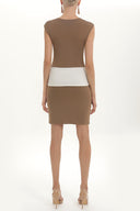 Bej Kontrast renkli triko elbise 27929