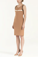 Bej File örgülü triko elbise 28064