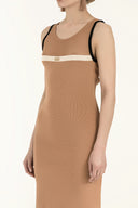 Bej File örgülü triko elbise 28064