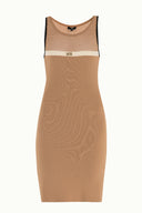 Bej File örgülü triko elbise 28064