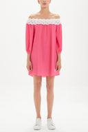 Pembe Düşük omuz dantelli mini elbise 92307