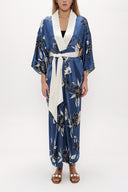 Petrol Kemerli uzun kimono elbise 92737