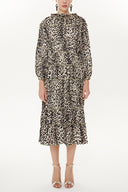 Leopar Büzgülü midi elbise 93333