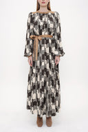 Desenli Büzgülü uzun gömlek elbise 93815