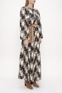 Desenli Büzgülü uzun gömlek elbise 93815