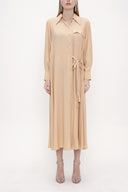 Bej Dantel detaylı gömlek elbise 93826