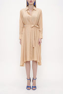 Bej Bol kesim pili detaylı gömlek elbise 93828