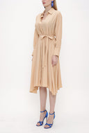 Bej Bol kesim pili detaylı gömlek elbise 93828