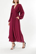 Bordo Büzgülü elbise 93847