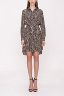 Siyah Bej Kemerli gömlek elbise 94006