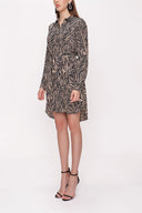 Siyah Bej Kemerli gömlek elbise 94006