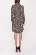 Siyah Bej Kemerli gömlek elbise 94006