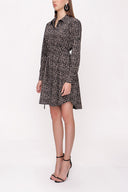 Siyah Gri Kemerli gömlek elbise 94006