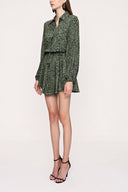 Haki Eteği valonlu gömlek elbise 94075