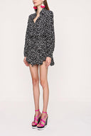 Siyah Beyaz Eteği valonlu gömlek elbise 94075