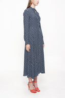 Desenli Hakim yaka beli lastikli gömlek elbise 94091