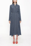 Desenli Hakim yaka beli lastikli gömlek elbise 94091
