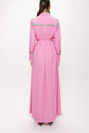 Pembe Şerit aksesuarlı kemerli uzun gömlek elbise 94153