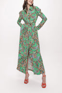 Yeşil Kolları büzgülü gömlek elbise 94170