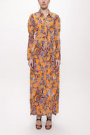 Turuncu Kolları büzgülü gömlek elbise 94170