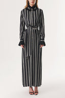 Çizgili Pilise detaylı kuşaklı gömlek elbise 94200
