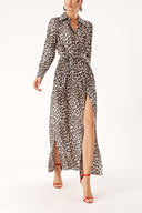 Leopar Büzgü detaylı gömlek elbise 94299