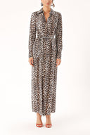 Leopar Büzgü detaylı gömlek elbise 94299