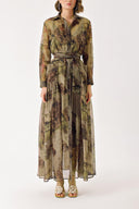 Desenli Büzgülü ve püskül detaylı uzun gömlek elbise 94404