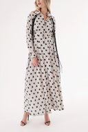 Puantiyeli Belden oturtmalı saçak detaylı gömlek elbise 94445