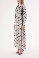 Puantiyeli Belden oturtmalı saçak detaylı gömlek elbise 94445