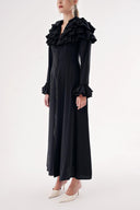Siyah Hakim yaka fırfır detaylı gömlek elbise 94465