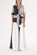 Karışık Renkler Kontrast kumaş kombinli büzgülü gömlek elbise 94494