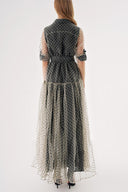 Puantiyeli Büzgülü beli lastikli uzun gömlek elbise 94573