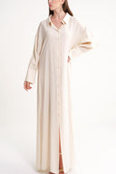 Ekru Arkası bağcık detaylı gömlek elbise 94579