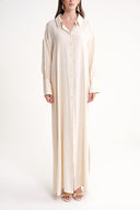 Ekru Arkası bağcık detaylı gömlek elbise 94579