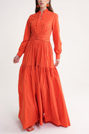 Tarçın Kemer detaylı büzgülü uzun gömlek elbise 94613