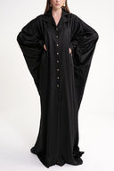 Siyah Bol kesim dikiş ve düğme detaylı uzun elbise 94614