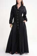 Siyah Lastik ve çıtçıt detaylı uzun gömlek elbise 94627